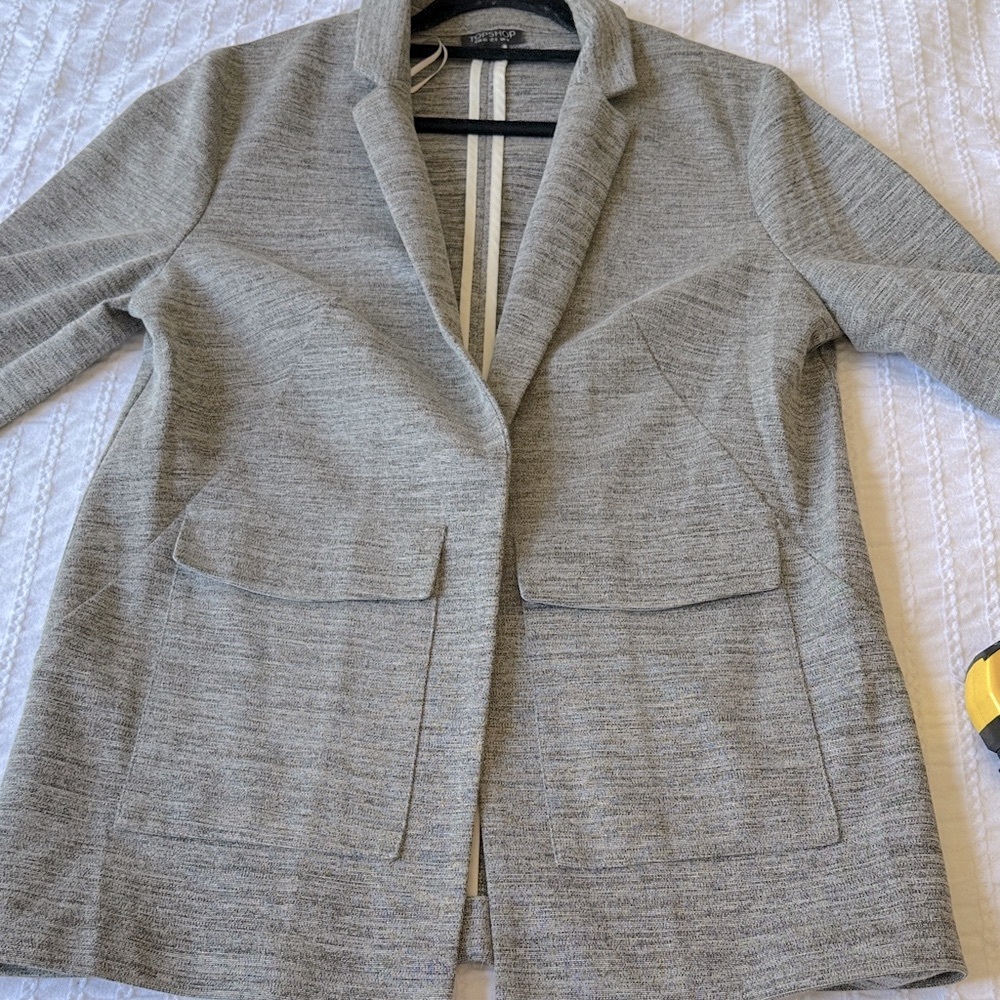 Topshop Black and White Textured Blazer